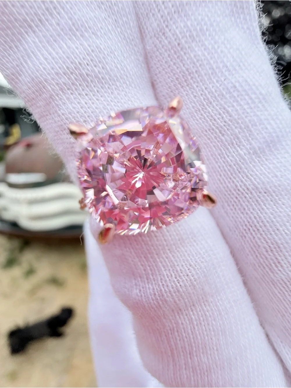 Pink Cushion-Cut Moissanite Ring!